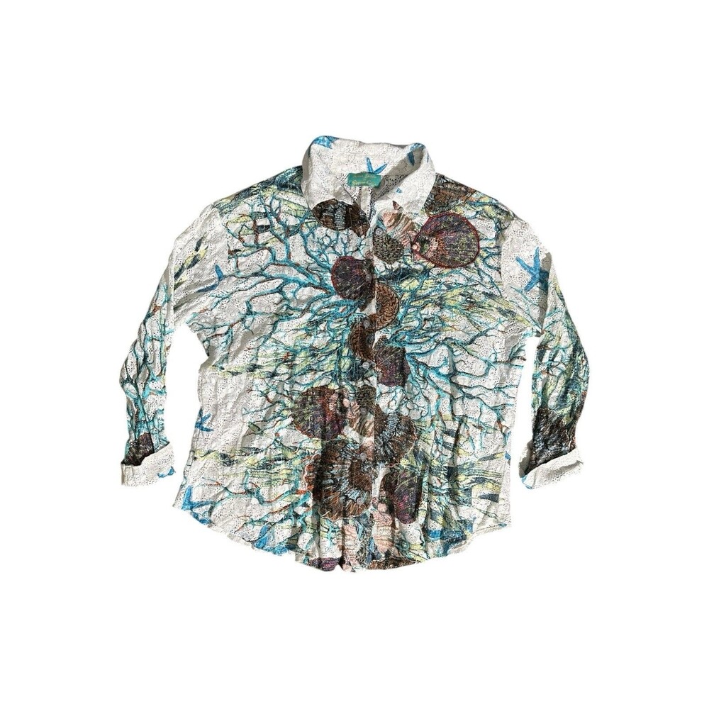 Antica Sartoria By Giacomo Cinque Beaded Sea Life Print Shirt Rare Button Down